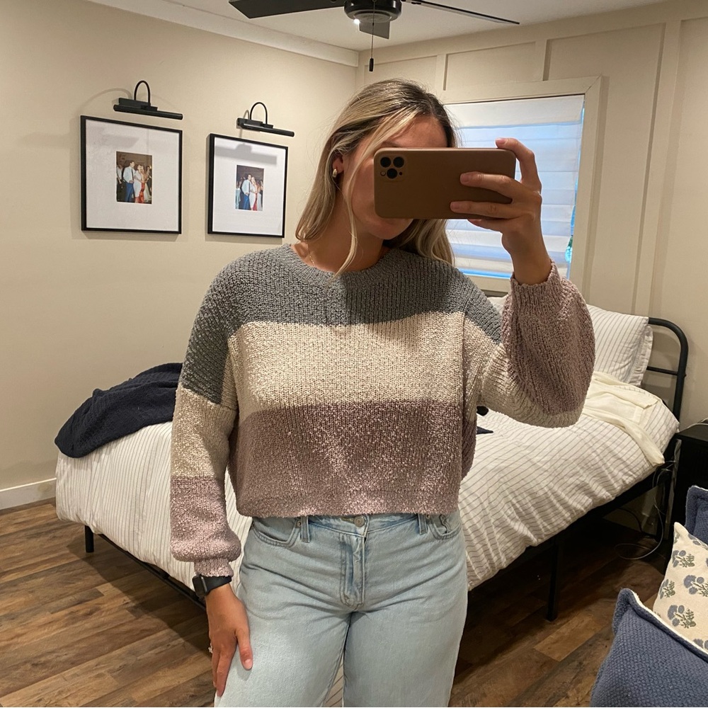 Debut Women's Colorblock Sweater - Gray, Cream, Pink
